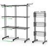 VOUNOT® 2 in 1 Stendino Verticale Salvaspazio Allungabile, 3 Livelli Stendibiancheria a Torre Pieghevole con Ruote, 12 Ali e 2 Bracci Estensibili per Interno ed Esterno, Nero