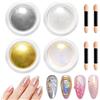 BISHENGYF Polvere Unghie Effetto Perla BISHENGYF - Polvere per unghie cromata perlata Effetto specchio metallico Aurora Bianco Giallo Argento Oro Polvere per unghie cromata Pigmento iridescente in polvere per n