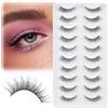EMEDA 10 paia di ciglia finte 3D naturali fatte a mano al 100% Wispies corte morbide e riutilizzabili per il trucco degli occhi banda trasparente Natural eyelashes (lash YY)