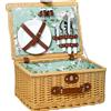 Cestino Da Picnic In Vimini Per 2 Persone – Set Completo Con Tavolo Da Vino Pieghevole, Coperta Impermeabile E Stoviglie In Ceramica E Vetro