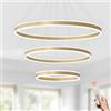 LAMPLAY Lampada A Sospensione Moderna A LED Rotonda, 3 Lampadario Ad Anello D'oro, Dimmerabile Con Telecomando 3000K-6000K Lampada Da Soffitto, Altezza Regolabile, Camera Da Letto(Ø40+60+80cm)
