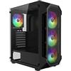 Gamdias Case Gamdias AURA GC1 ELITE ARGB - Mid Tower ATX, Finestra in vetro temperato con installazione senza attrezzi, Pannello frontale in rete, 4 ventole ARGB fisse da 120 mm integrate, Nero