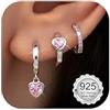 Diamday 3 paia di orecchini a cerchio in argento 925, per donne e ragazze, in argento Sterling 925, con motivo a cuore e farfalle, ipoallergenici per la cartilagine da impilare