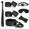 L.GFANG Set di legacci BDSM, set di legacci da 7 pezzi, set di legacci da letto fetish, manette, collare con corda, benda SM, giocattoli erotici per donne (Nero)