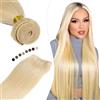 Elailite Extension Matassa Capelli Veri Naturali Tessitura Bionda Brazilian Human Hair Lisci Una Ciocca 100g 50cm #613 Biondo Chiarissimo