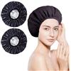 MagiSel Cuffia riscaldante, 2PCS Cuffia da Doccia Impermeabile Riutilizzabile, Berretto da Notte Raso Elastico, Cuffia da Bagno per Donna Spa Salone Viaggi Hotel Casa, Traspirante, Cura dei Capelli, Nero