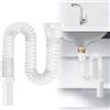 Peelanmall Tubo di scarico flessibile G1 ½ con filo di acciaio rinforzato, estensibile, 350-760 mm, sifone/sifone per cucina e bagno, lavandino (bianco)