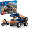 LEGO City Trasportatore di Moto - Giocattolo per lo Sviluppo della Motricita Fine con Camion, 2 Motociclette, 2 Minifigure, Rampa e Accessori , Eta 4+