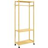 HOMCOM Stand Appendiabiti da Terra con Barra, Ripiani e 4 Ruote in Bambù, 70x35x175 cm, Legno Naturale | Aosom Italy