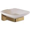 Gedy Tonga Portasapone Bagno da Muro Finitura Oro Opaco, Fissaggio con Viti o Adesivo, Portasapone Bagno in Cromall, Porta Saponetta Bagno da Muro con Contenitore in Vetro Satinato, Portasaponetta