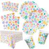 BFB Set di Piatti Tovaglioli e Bicchieri di carta di Pasqua 81 pezzi con Tovaglie, Piatti da festa usa e getta Tovaglioli e Bicchieri carta