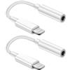 TNSLAND Jack per cuffie, jack HiFi da 3,5 mm, adattatore audio Dongle, compatibile con iPhone 14/13/12/11/X/8/Pad/i-OS, argento, bianco, 2 pezzi