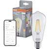 OSRAM Lampada LED SMART+ Edison, forma a lampadina E27, ottica a filamento, bianco caldo 2700 K, dimmerabile, controllo tramite app, compatibile con Alexa e Google