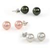 Bling Jewelry Set Di 3 Semplici Classici Orecchini A Perno In Perle Simulate Bianche Nere E Rosa Per Donne Adolescenti Argento Sterling .925 8MM