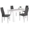 Hela Tische, Lilo Set da pranzo da 5 pezzi, in materiale a base di legno bianco/cemento, da 140 x 80 cm, con 4 sedie da pranzo in similpelle grigia, struttura in metallo di colore alluminio