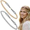 GAZIL Set di 2 Fasce per Capelli con Catena Intrecciata Oro e Argento, Accessori Capelli con Strass Brillantini per Donna e Ragazza, Catena per Testa Regolabile Stile Anni '70