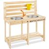 PINOLINO Malu, cucina da gioco, cucina per bambini in abete massiccio con 2 ciotole in acciaio inox, rubinetto e serbatoio dell'acqua rimovibile, per bambini dai 3 anni in su