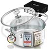 Morleos Pentola Ø 20 cm 3 l - 1,8 kg - altezza 10 cm - pentola in acciaio inox a induzione - moderno coperchio piatto in vetro - 5 strati - piccola pentola a risparmio energetico