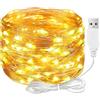 ALEGRE Catena luminosa a LED con USB, 20 m, 200 LED, filo di rame, con spina, impermeabile, luce bianca calda, per interni ed esterni, catena luminosa a LED per decorazioni fai da te, Natale, balcone