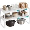SONGMICS Scaffali Portaspezie Estensibili, Set di 2, Metallo | Organizzatori da cucina e per armadio, scaffali da cucina piccoli, scarpiere, Bianco Opaco KCS402W01