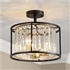 SM Saint Mossi Saint Mossi Plafoniera in cristallo, lampadari da soffitto con base E14 a 3 luci, diametro 32 cm x altezza 28 cm, struttura in metallo oro lucido e nero opaco