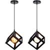 iDEGU 2 Pezzi Lampadario a Sospensione Moderno a Forma di Cubo Stile Geometrico E27 Lampada da Soffitto Vintage in Metallo Lampada a Sospensione per Camera da Letto Soggiorno Ristorante (Nero)