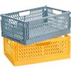 PIANKEKE 2 Pz Cassette Plastica Pieghevoli, Cassetta Pieghevole in Plastica, Cesto Contenitore Plastica Pieghevole, Scatola Portaoggetti Pieghevole per Ufficio Cucina Organizer(30,5x20x11,5 cm, Giallo/blu)