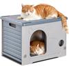 PETCUTE Casetta per Gatti in Plastica per Esterni,per Interni ed Esterni,Impilabile,Cuccia Cane Esterno,Isolata,Impermeabile,Rifugio Resistente all'Acqua,per Gatti Selvatici,Grigio