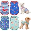Vehomy 4-Pack Camicia Estiva per Cani, Magliette Senza Maniche in Morbido Cotone per Gatti, T-Shirt a Righe per Animali Domestici, Canotte e Gilet con Stampe di Pesci Marini, Abbigliamento Estivo per