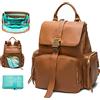 MISS FONG Borsa fasciatoio in pelle, zaino da viaggio per bambini, con fasciatoio, cinghie per passeggino, tasche isolanti, marrone