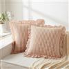 KKJIAF Set di 2 federe per cuscini in cotone a quadretti, con volant, 50 x 50 cm, motivo scozzese con volant, chiusura a busta, per divano e letto (plaid rosa chiaro)