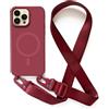JIYUDZ JIYU Cover Magnetica per iPhone 14 Pro 6.1 con Cordino,Custodia Silicone Compatibile con MagSafe,Cover Silicone Antiurto con Corda Collana Tracolla Laccio Protettiva Case,Rosso