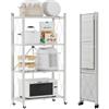 DEANIC Scaffali pieghevoli in metallo, a 4 ripiani, 61 x 116 x 28 cm, mensole angolari da cucina su ruote, mensole per dispensa, libreria per soggiorno, grigio