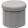 PINPLUS Pouf Contenitore Pieghevole, Sgabello Rotondo con Rivestimento Morbido, Puff Poggiapiedi Per Toeletta, Camera da Letto e Soggiorno, 38x38x33.5cm, Grigio