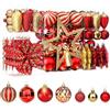 SHareconn Set di 106 palline di Natale, in plastica infrangibile, decorazione per albero di Natale, feste, matrimoni, con ganci inclusi, rosso e oro
