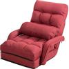 FANTASK Sedia da pavimento con schienale regolabile, divano da pavimento con funzione sleep in rosso, divano pieghevole imbottito con braccioli e cuscini, poltrona da pavimento