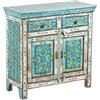 DRW Mobile d'ingresso con 2 ante e 2 cassetti in legno decorato in blu, verde e bianco, 90 x 90 x 40 cm