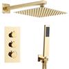 SaniteModar Set Doccia Incasso Termostatico Dorato, Miscelatore Doccia Incasso con 40x40cm Soffione, kit Doccia Incasso con Doccetta