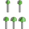 BIGP 5 Pezzi 8 mm gambo Nose Cove Core Carbide Rotonda Groove Box Router Bit Fresa a Fondo Arrotondato Fresa a Punta Semicircolare per Scanalatura (diametro 16/18/22/25/32 mm)