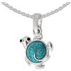 CLEVER SCHMUCK Collana per bambini, con ciondolo a forma di tartaruga, 10 x 9 mm, rotonda, turchese, verde, blu, effetto glitter, vernice e catena di piselli, 40 cm, in argento sterling 925, in