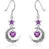 Qings Orecchini Luna con Pendenti Febbraio Ametista Argento 925 Orecchini Stella e Luna crescente Celtica con Pietra di Nascita di Cuore per Donne