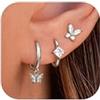 JeweBella Orecchini Donna Argento 925 Placcati Oro 14K Anallergici Pendenti Set Orecchini Oro Donna Zirconia Farfalla Cartilagine per Piercing Multipli