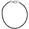 I-be, Bracciale nero con spinello argentato, 2 mm, chiusura a moschettone, lunghezza 20 cm, 506602/si/20, 20 cm, Argento sterling, spinello