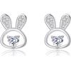 SLUYNZ Orecchini a perno in argento Sterling 925 con zirconi, coniglio da donna, adolescente, coniglietto pasquale, 0.9 cm*0.7 cm, Argento sterling, Zirconia cubica