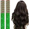Collenatsy 12 pezzi Extension di capelli a clip, 55 cm, ciocche di capelli colorate e scintillanti, set di extension in sintetico resistente al calore (verde)