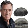 YANAHAIR Protesi Capelli Uomo Yanahair Toupee per Uomini Parrucchini Parrucca Capelli Veri Uomo Parrucche Europeo Capelli Umani Veri 0.04mm V-loop PU pelle sottile Toupet 8x10",#1B60 60% capelli umani grigi