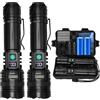 WEDETIAN 2 Pezzi Torcia LED Ricaricabile, 30000 Lumens Torcia LED Potente Professionale, 5 modalità Mini Torcia Tattica Militare, IP67 Impermeabile Flashlight per Campeggio Trekking Emergenza