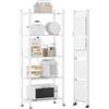 DEANIC Scaffali pieghevoli in metallo, a 5 ripiani, 61 x 147 x 28 cm, mensole angolari da cucina su ruote, mensole per dispensa, libreria per soggiorno, colore: bianco