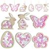 ZYEKIU 24 Pezzi Coniglietto Decorativo da Appendere Decorazioni Pasquali in Legno, Decorazione in Legno, con Foro Ciondoli Albero Pasqua Decorazioni Sospese per Soggiorno Camera da Letto (Rosa)