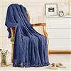 inhand Coperta blu navy per divano e letto, morbida coperta lavorata a maglia per soggiorno e casa, con nappa, coperta estiva leggera traspirante per esterni, decorazione in tessuto caldo, 127 x 152,4